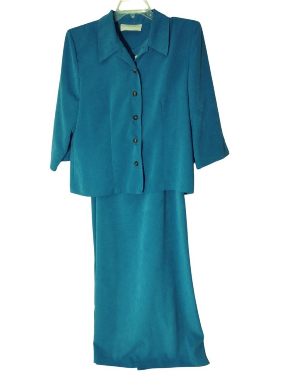 Sag Harbor 2 Piece Faux Suede Maxi Tank Dress Jacket 16 Peplum Vintage Turquoise